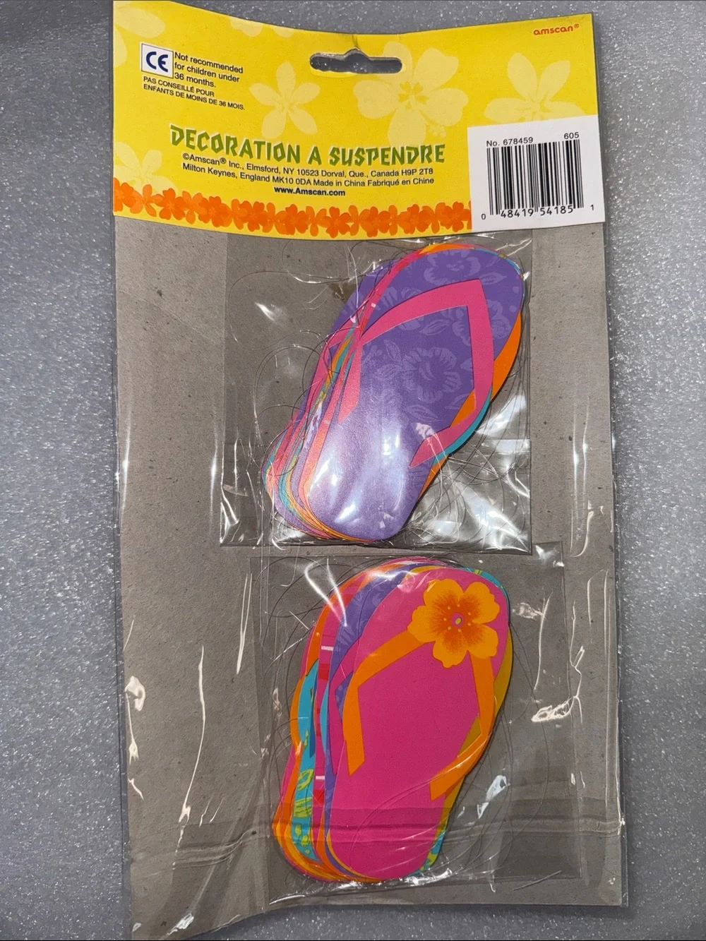 Amscan Multicolor Flip Flop Garland - Bright Yellow Pink Orange Blue